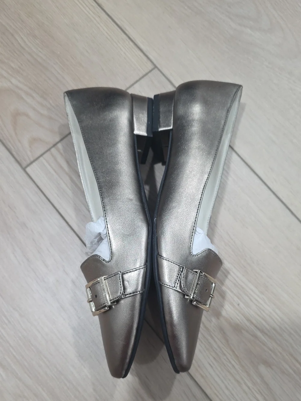Anne Klein Metallic Pewter Pointed-Toe Buckle Pumps